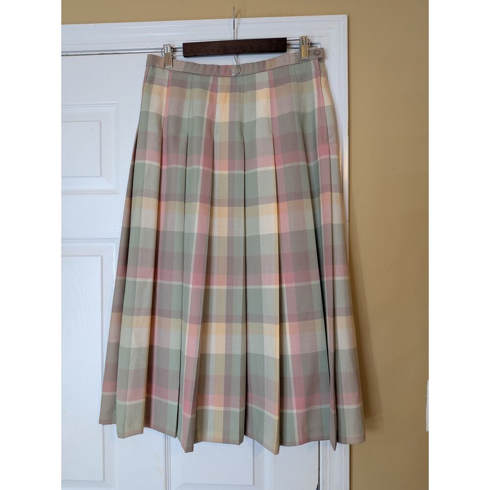 Vintage Pendleton Wool Blazer & Pastel Plaid Pleated Midi Skirt Suit Set Size 12 - Picture 6 of 9